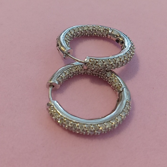 diamond hoop earrings 14k white gold inside out - Picture 4 of 6